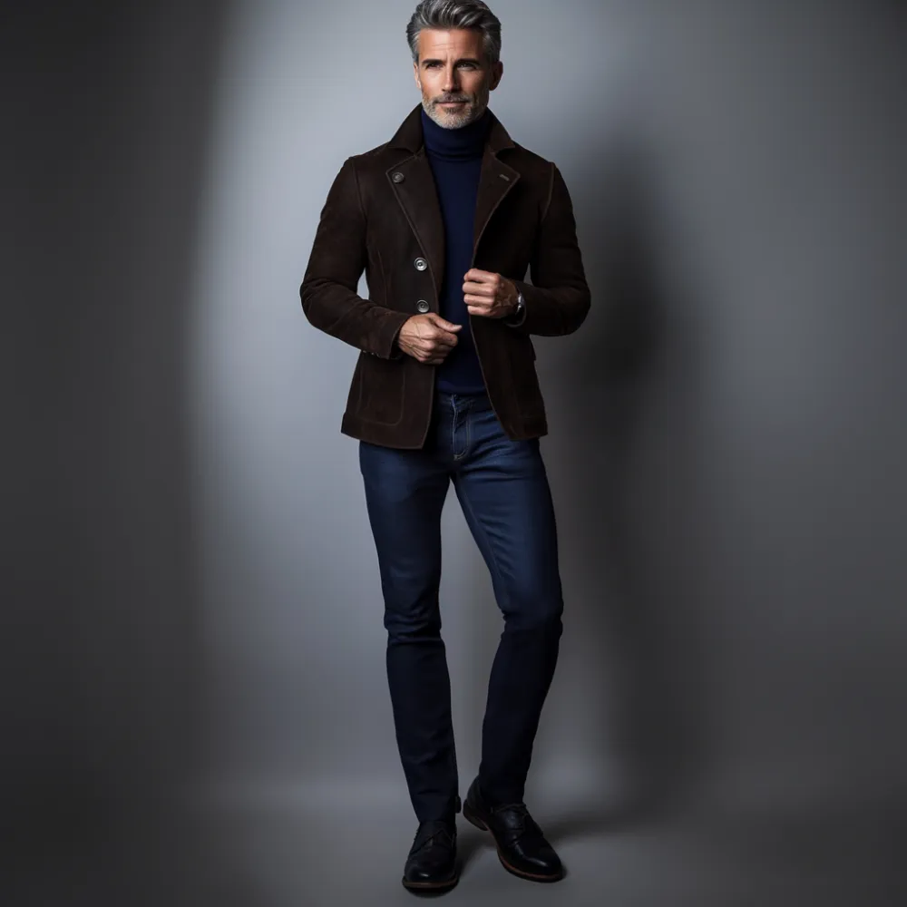 Men's Lapel Collar Single Breasted PU Leather Jacket