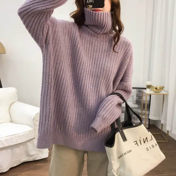 Turtleneck Lazy Pit Strip Retro Sweater