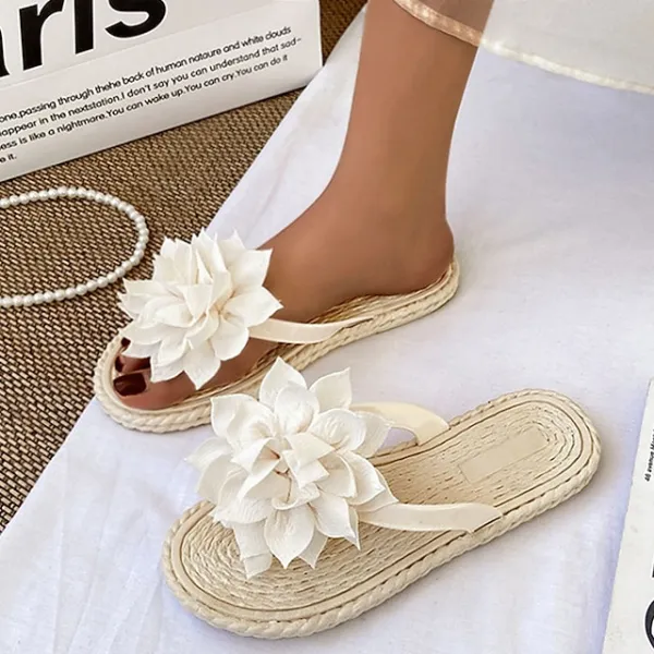Women's Slippers Boho Bohemia Beach Outdoor Slippers Beach Slippers Outdoor Beach Solid Color Flower Flat Heel Elegant Casual PVC Loafer Black Pink Green