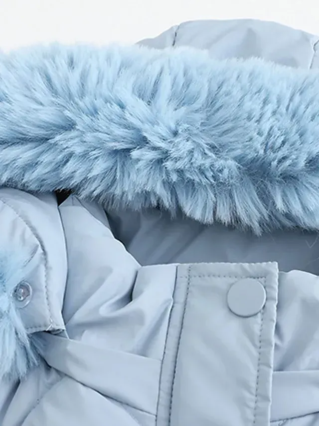 Women's Parka Puffer Jacket Winter Coat Thermal Warm Heated Coat with Removable Fur Collar Drawstring Zip up Hooded Coat Fall Outerwear with Pockets Classic Long Sleeve Light Blue Pink Black