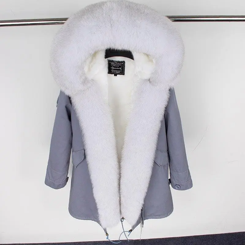 Women's Parka Natural Fox Fur Long Coat Artificial Fur Lining Fur