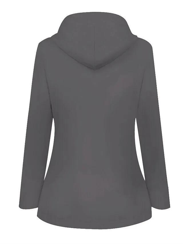 Women's Winter Coat Hoodie Jacket Windproof Warm Street Sport Daily Wear Vacation Button Pocket Drawstring with Pockets Single Breasted Hoodie Fashion Daily Plush Street Style Solid Color Regular Fit
