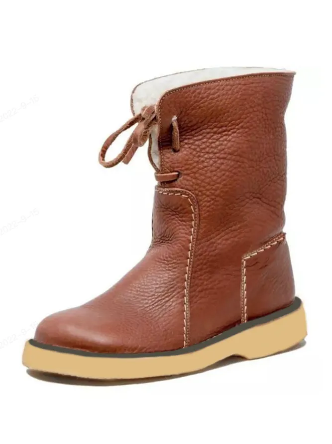 Women Casual PU Boots Full Waterproof Insulated Low Heel Winter Boots