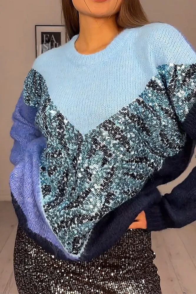 Women's fashion leopard print sequined sweater