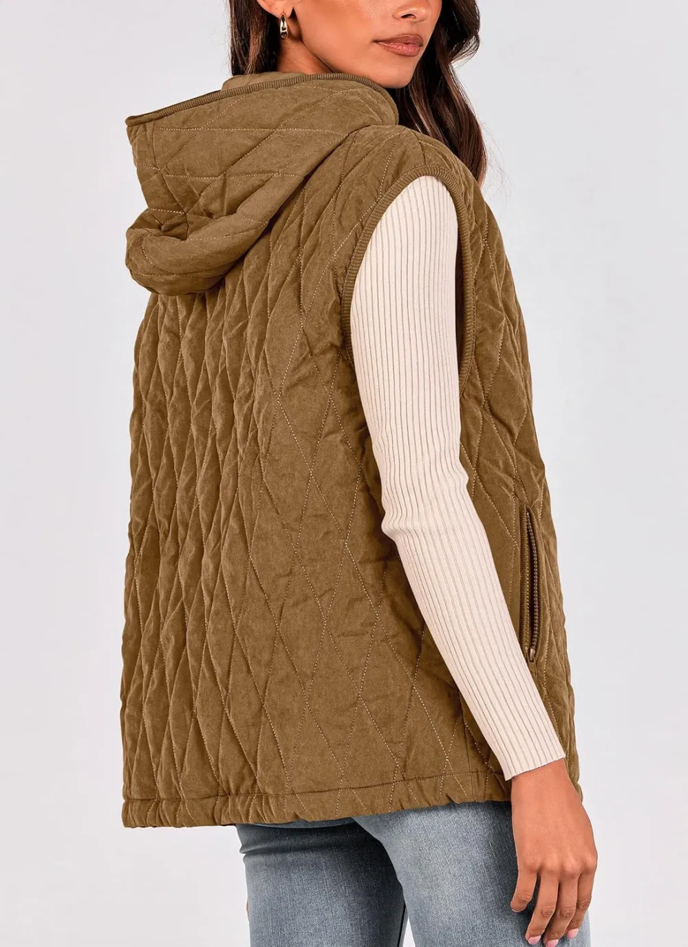 Women's Casual Hooded Zip-Up Vest Jacket