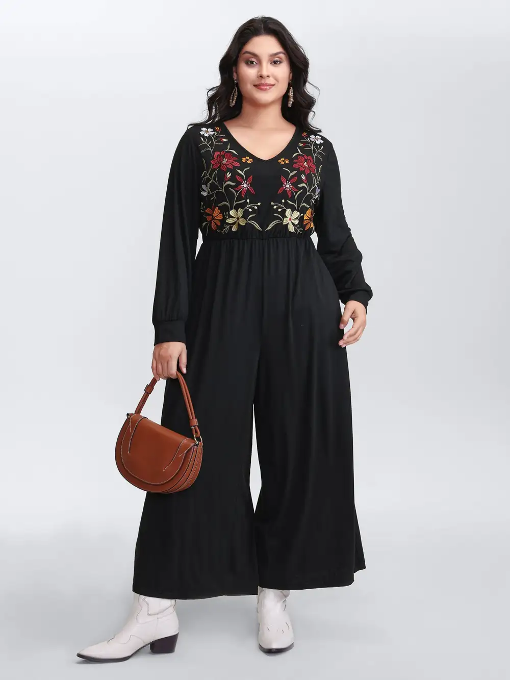 Floral Embroidered Bodice Stretchy Jumpsuit