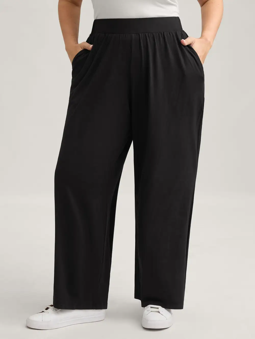 Solid Elastic Waist Wide Leg Lounge Bottoms
