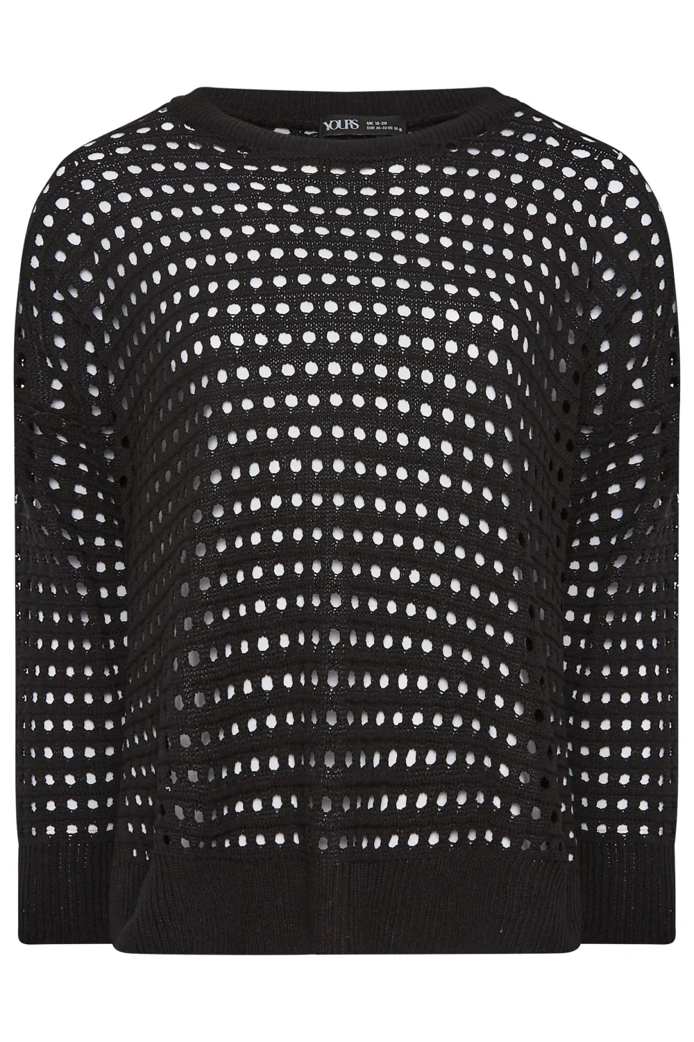 YOURS Curve Black Side Split Crochet Jumper