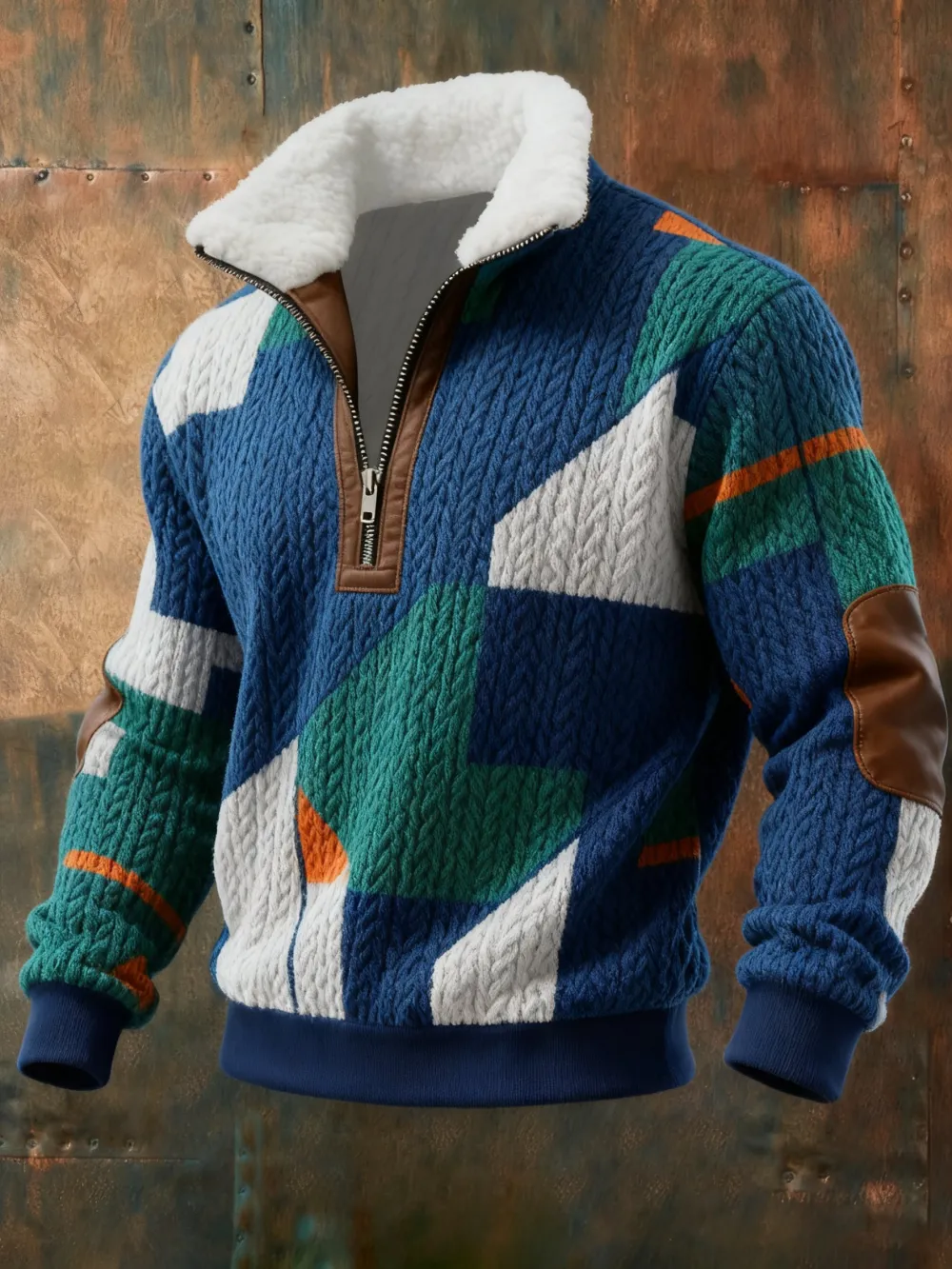 Men's Cable Textured Print Casual Sweatshirt