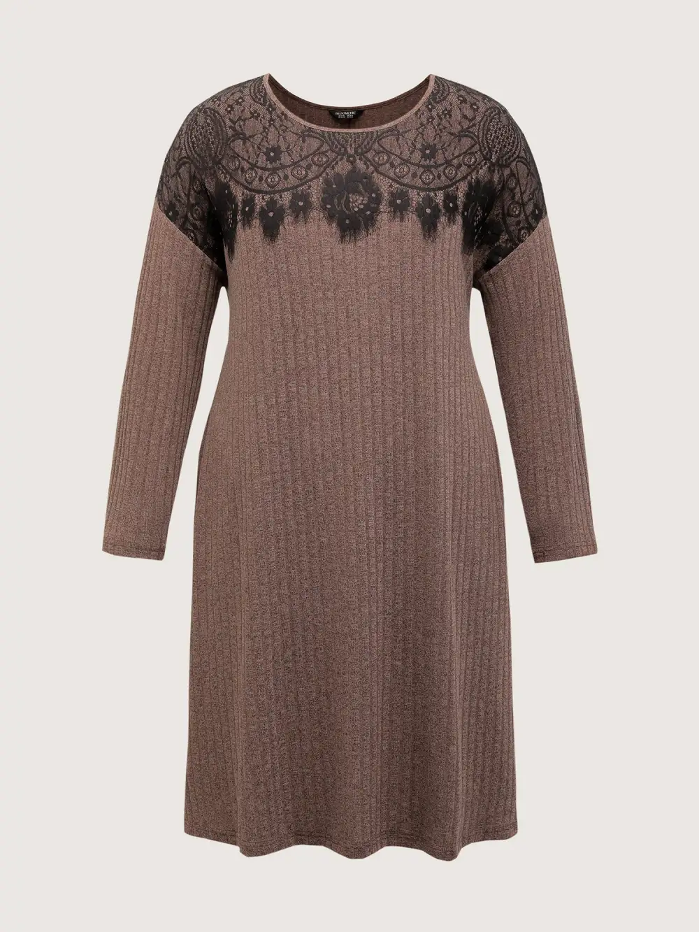 Heather Lace Ribbed Pockets Midi Dress