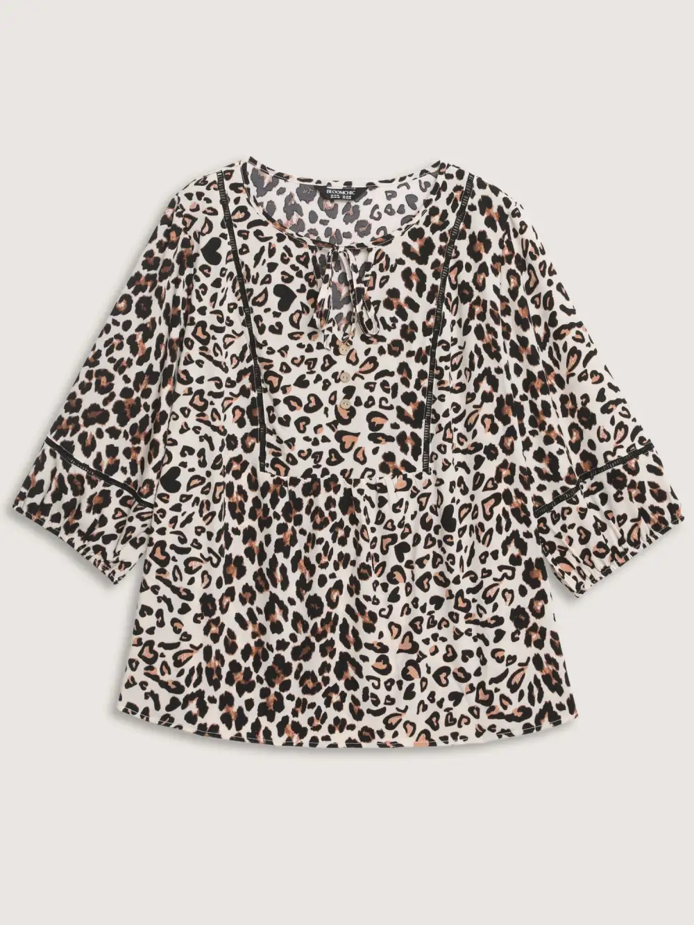 Leopard Print Lace Trim Buttons Blouse