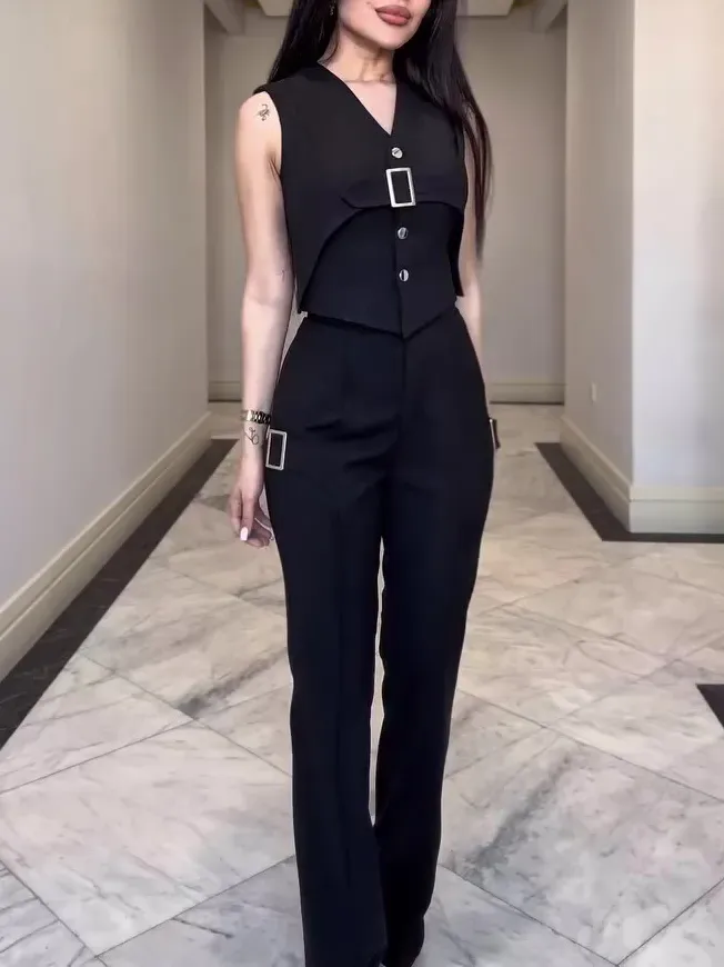 Elegant Sleeveless Vest & Pants Set