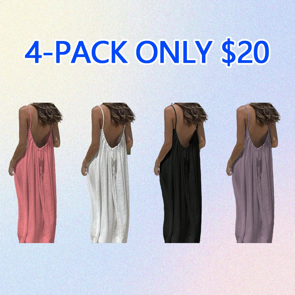 Women's Backless Cami Dress – Sleeveless Solid Color Summer Outfit