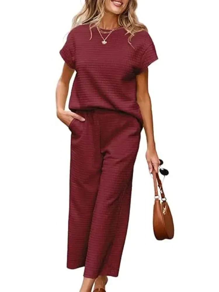 ✨Women's Casual Textured Tops and Wide Leg Pants Lounge Sets