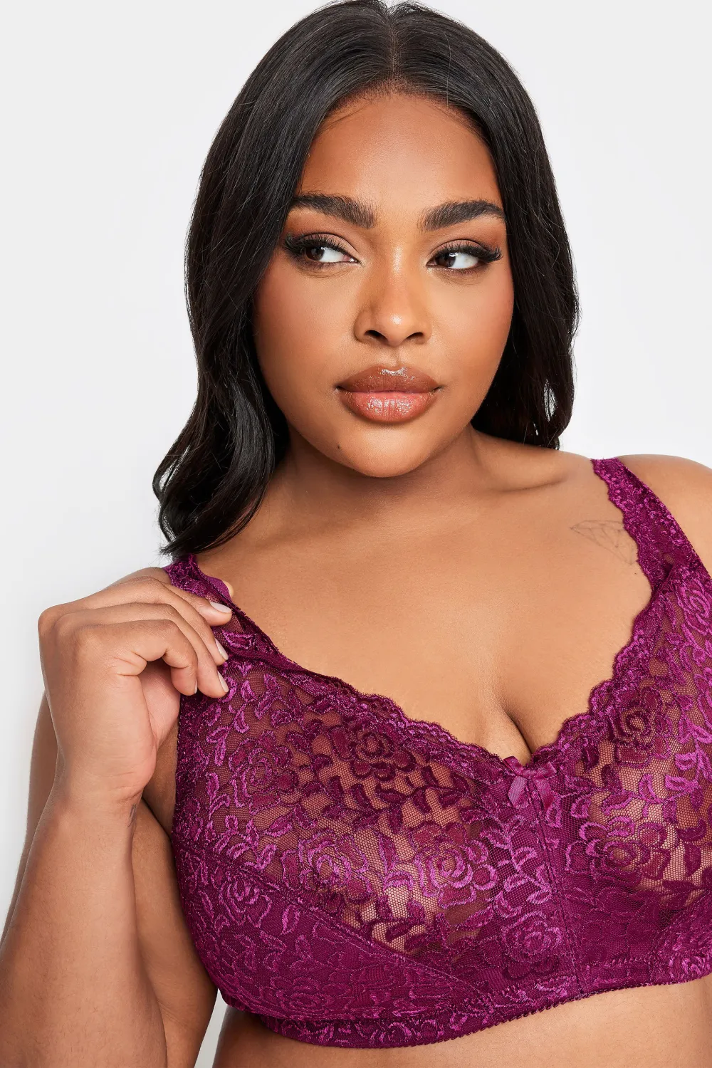YOURS Curve Green Hi Shine Lace Non-Padded Non-Wired Full Cup Bra