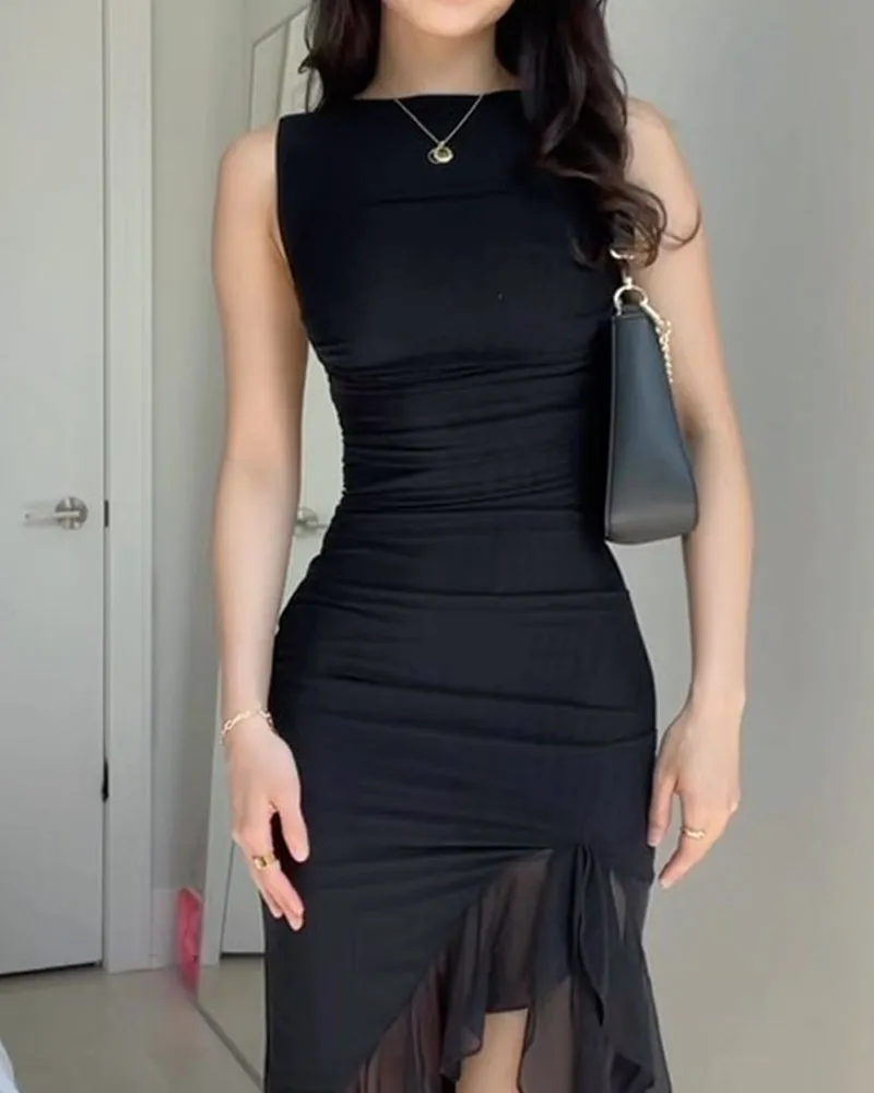 Casual Sleeveless Ruffle Dress