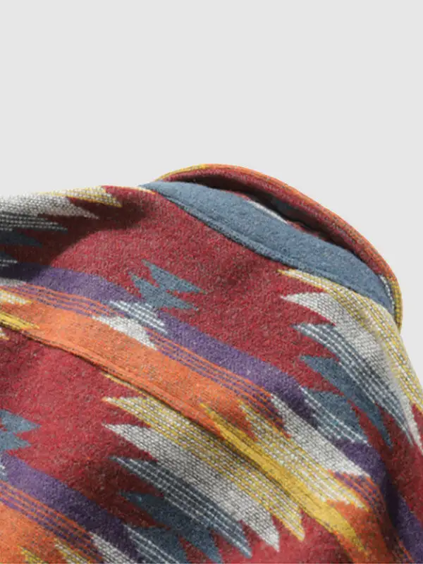 Men's retro ethnic style blend wool shirt jacket