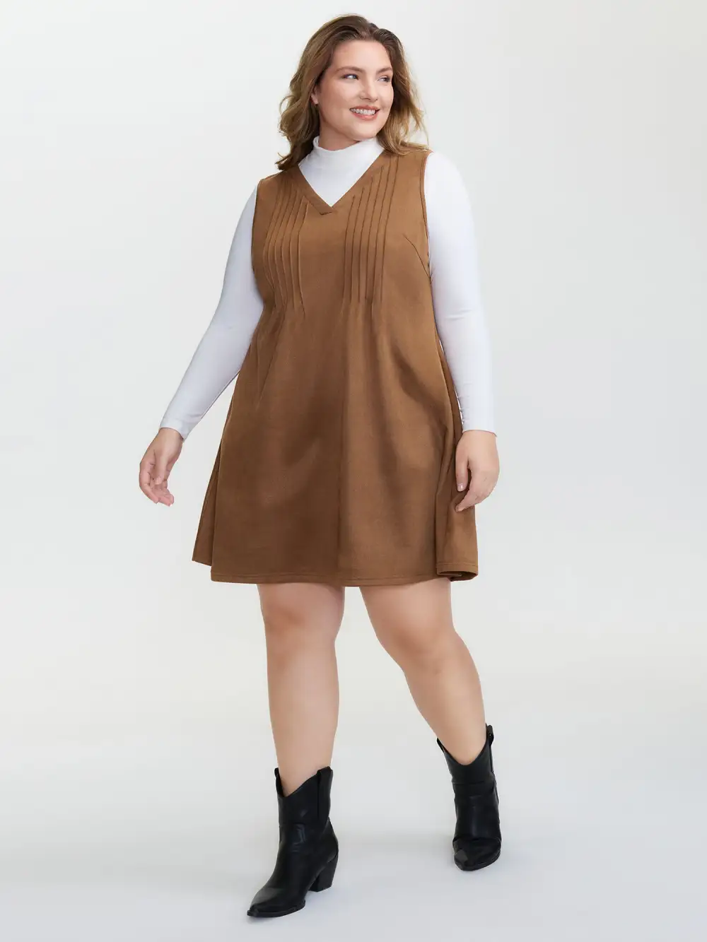 Suede Striped Toothpick Pleats Mini Dress