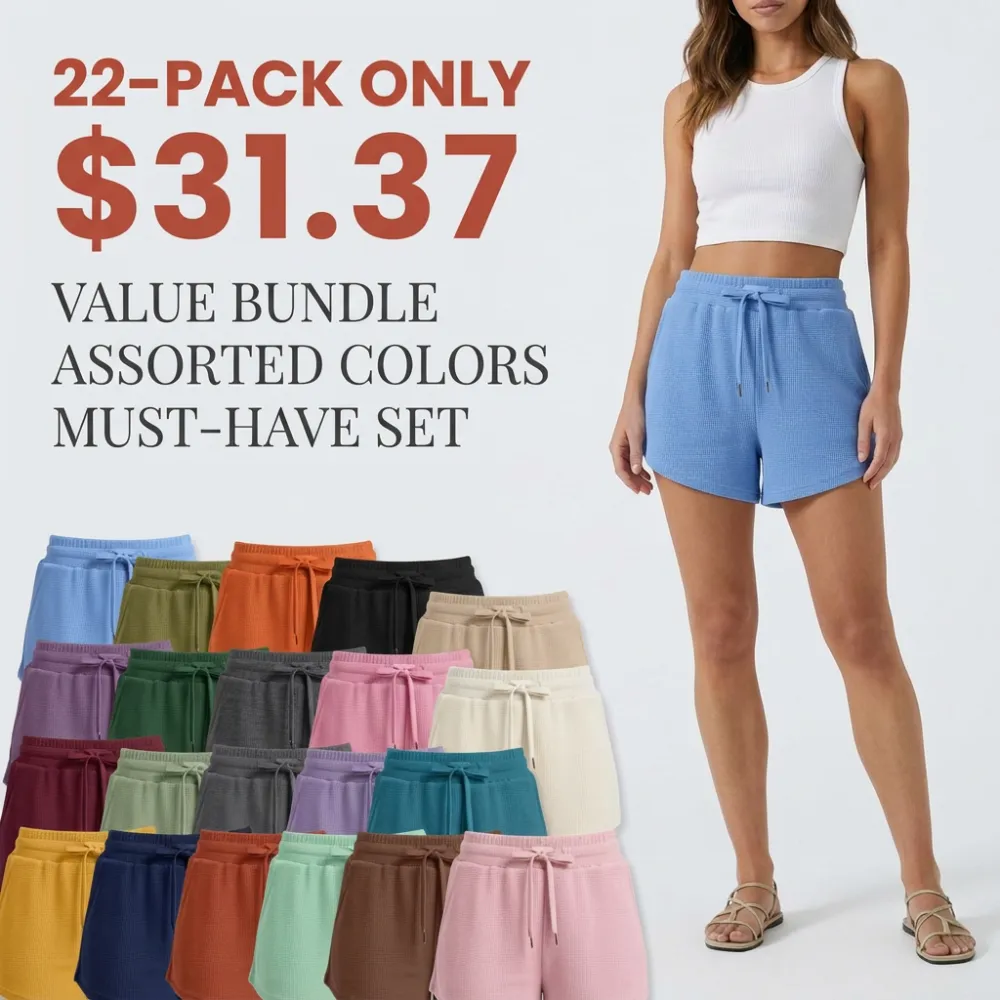 🔔🔔🔔🔔🔔🔔🔔🔔🔔🔔🔔🔔Last Few Hours – Act Fast ! Women's Textured Waffle Knit Lounge Shorts With Drawstring