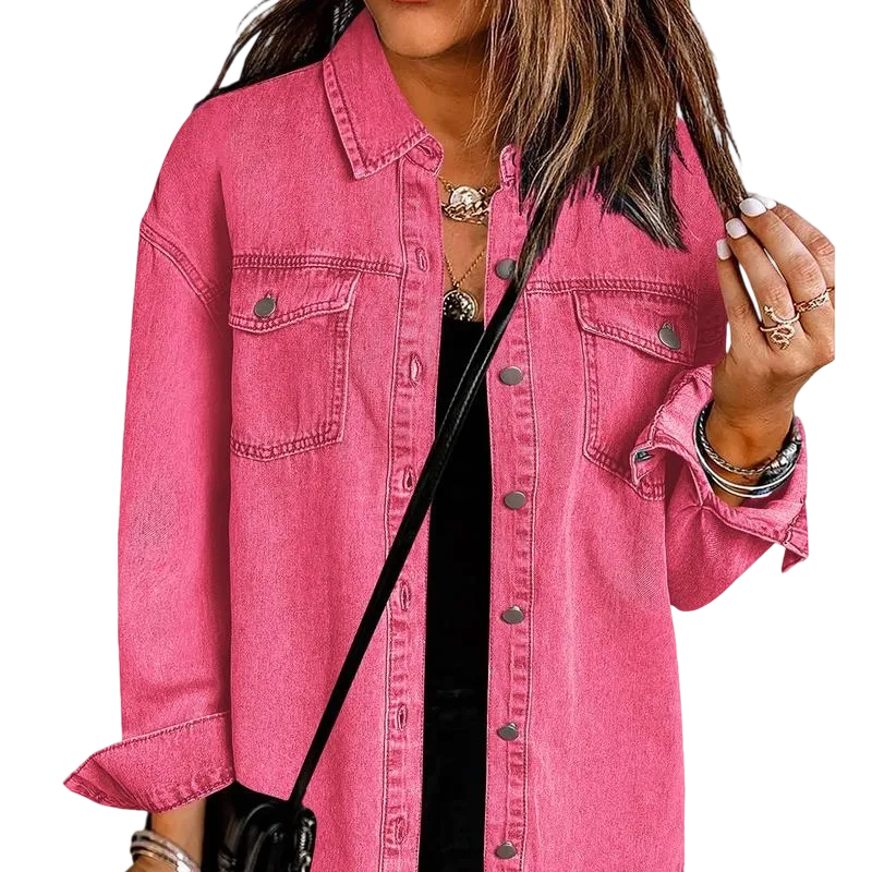 Jean Jackets for Women Ripped Fringe Denim Jean Jacket Casual Long Sleeve Pockets Jackets