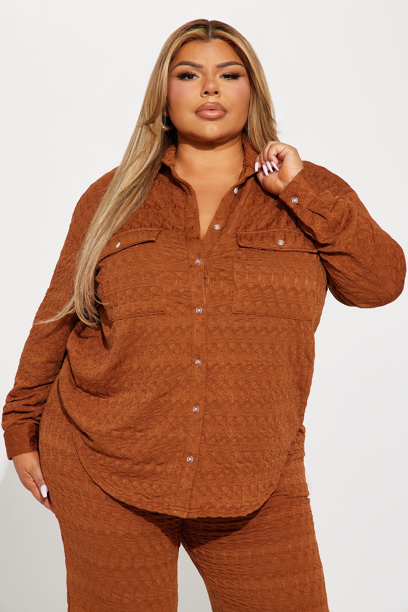 Giana Textured Pant Set - Cognac