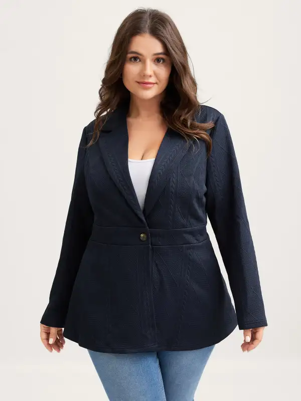 Textured Waist-Defining Solid Blazer