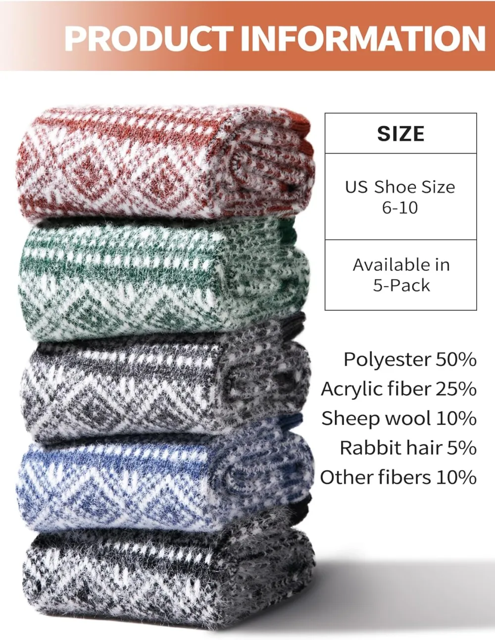 Clothirily Wool Socks- Thick Soft Wool Socks for Women, Vintage Warm Womens Wool Socks, Winter Warm Boot Socks for Women Men
