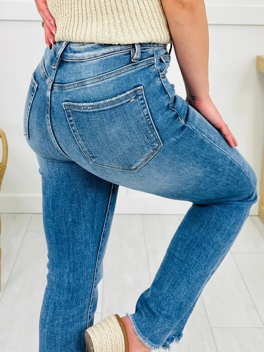 Step It Up Mica Straight Leg Step Hem Jeans