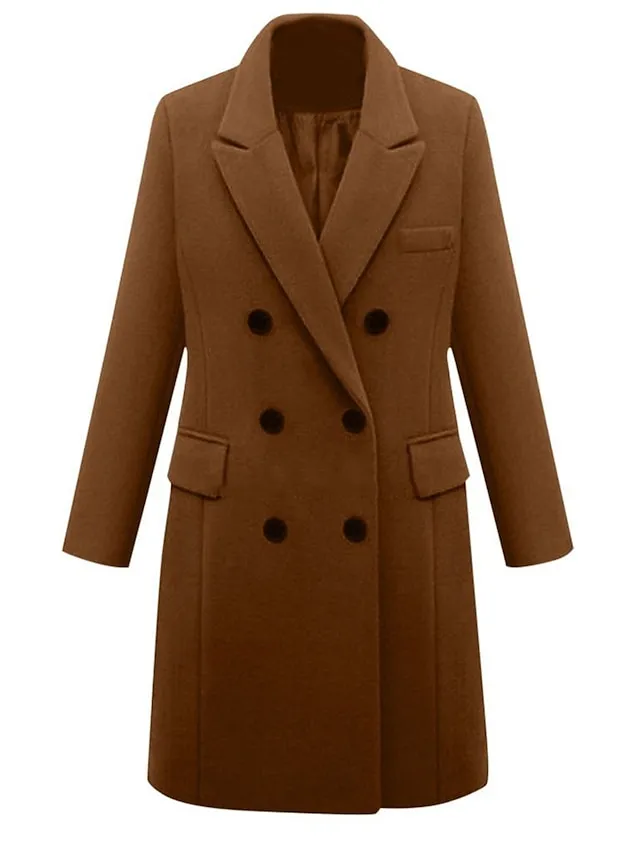 Women's Overcoat Fall Double Breasted Long Coat Thermal Warm Windproof Trench Coat Winter Coat Pea Coat Daily Wear Vacation Stylish Chic & Modern Jacket Long Sleeve Slim Fit Black
