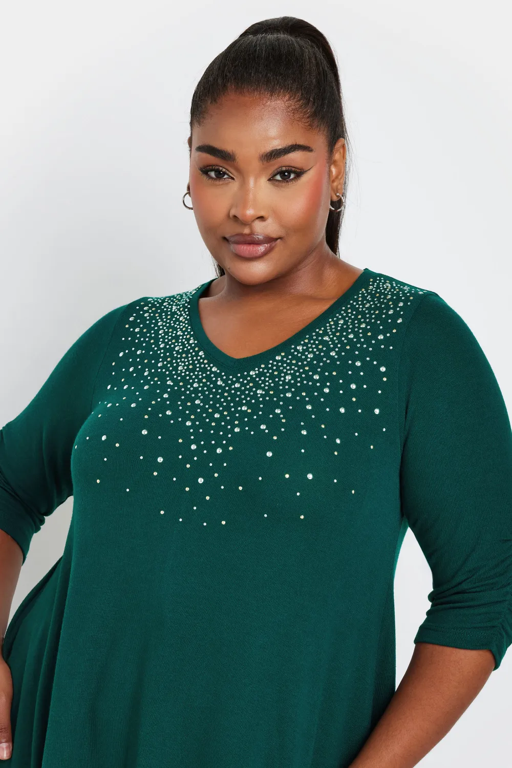 YOURS Curve Black Diamante Stud Swing Top