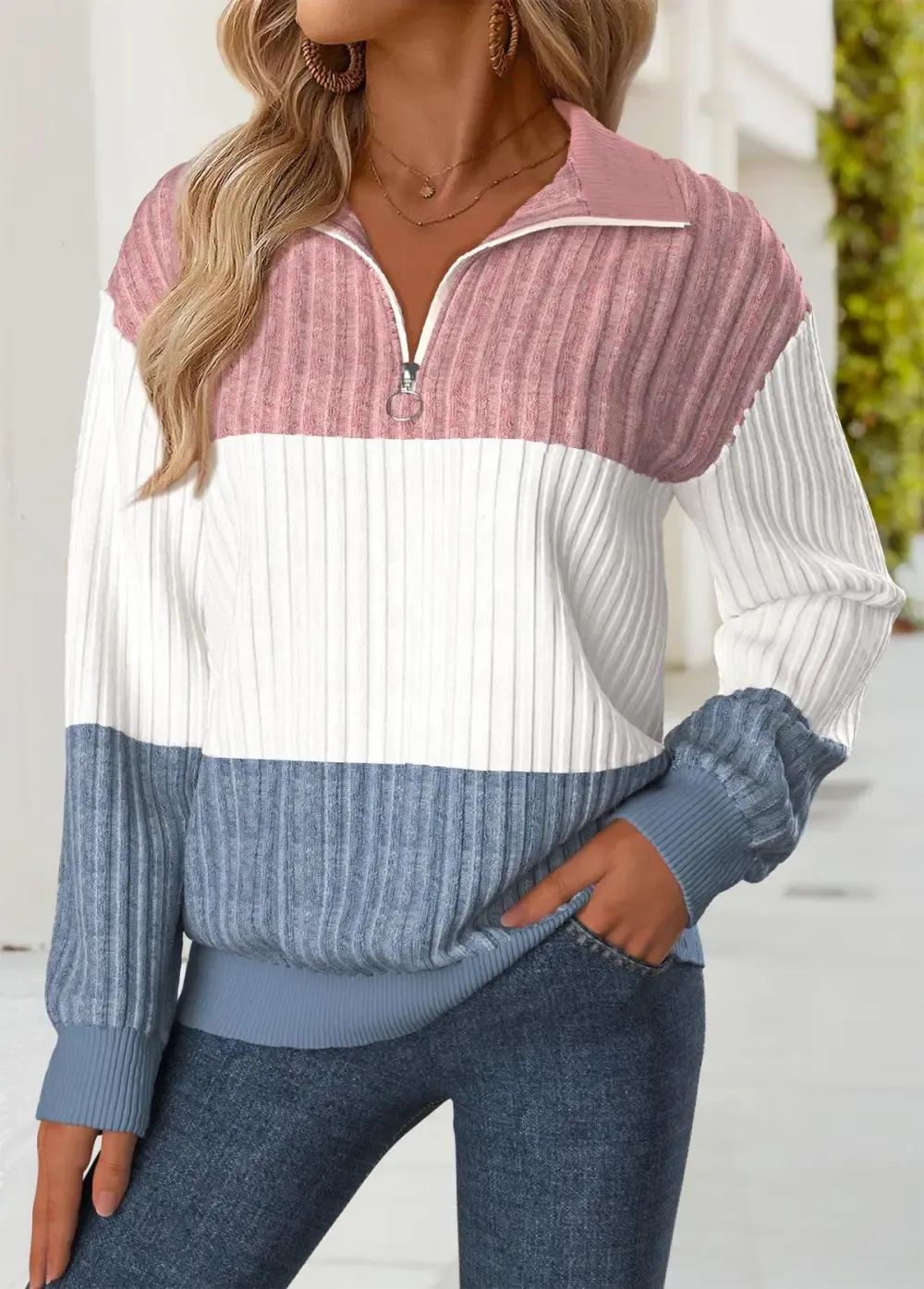 Multi Color Tummy Coverage Long Sleeve Sweatshirt