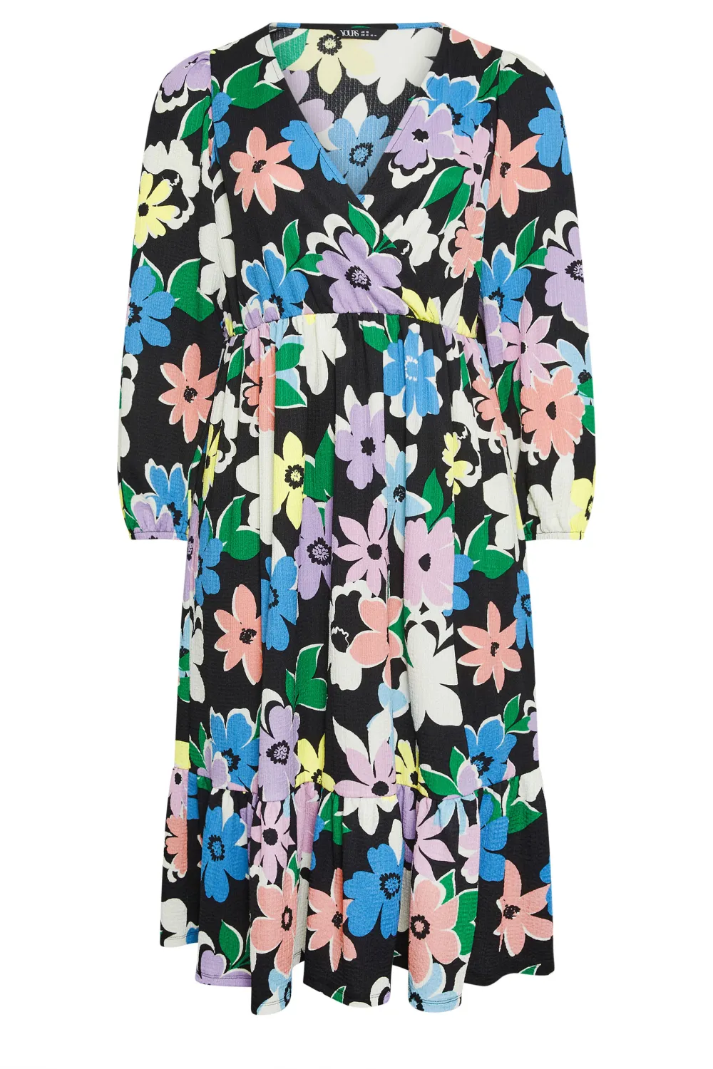 YOURS Curve White Floral & Leopard Print Textured Wrap Dress