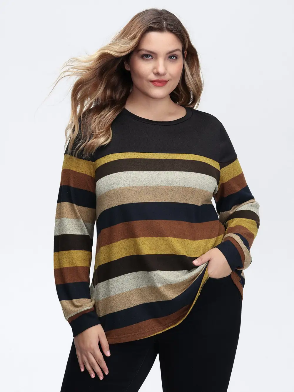 Stretchy Colorful Stripe Relaxed-Fit T-Shirt