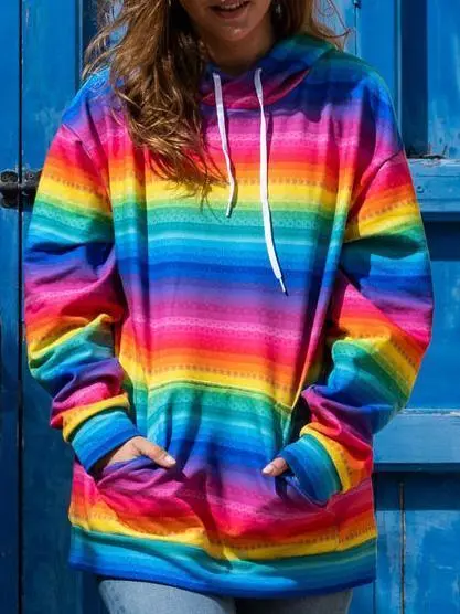 Rainbow Stripe Long Sleeve Tops