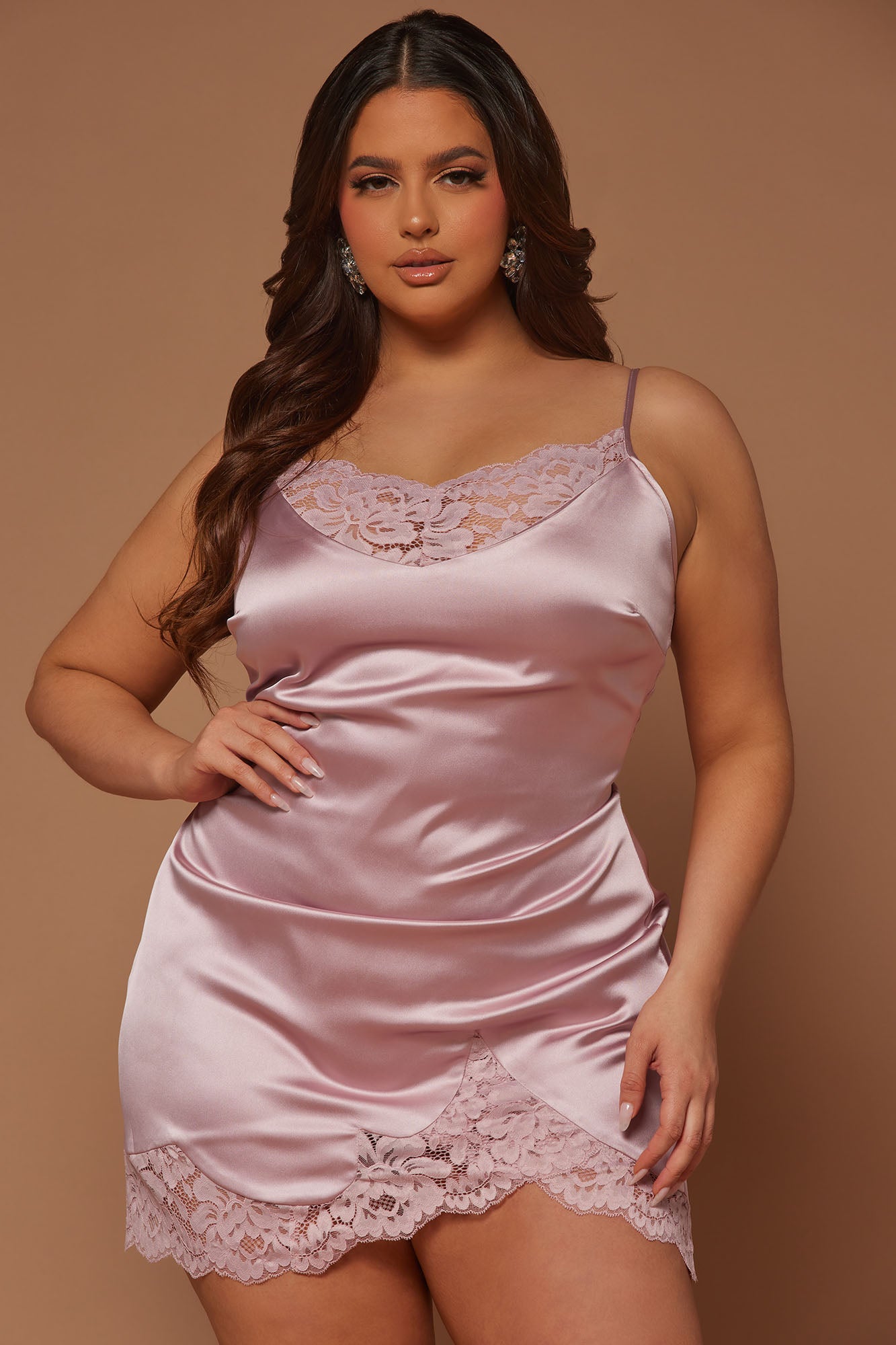 Eloise Satin Lace Mini Dress - Rose