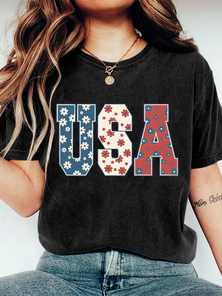 Women'S USA Floral Print T-Shirt