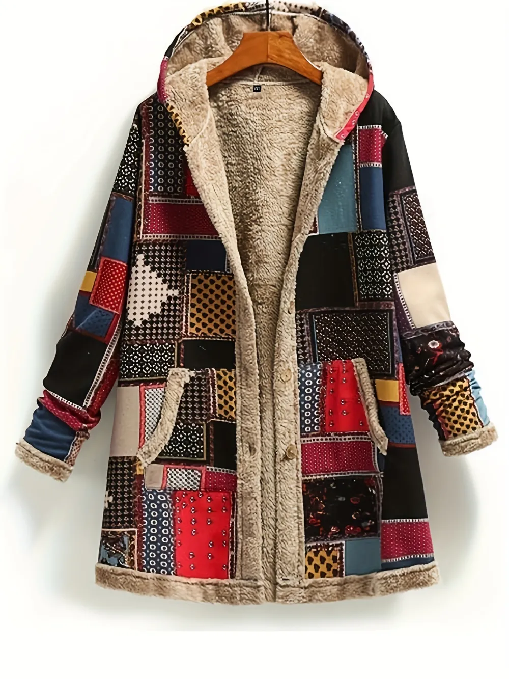 Chic Patchwork Hooded Jacket - Button-Up, Lightweight Comfort - Ideal for Autumn & Winter Fashion
