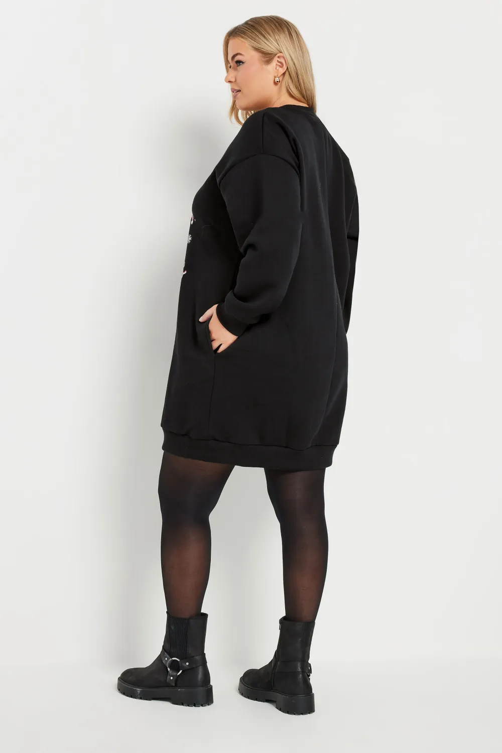 YOURS Curve Black 'Merry Christmas' Graphic Sweatshirt Dress