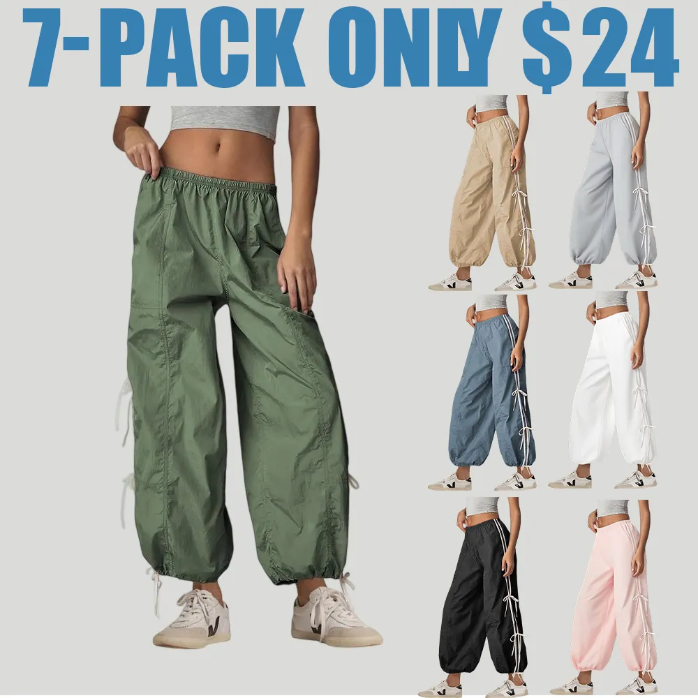 Women's Parachute Cargo Pants – High Waist, Elastic Drawstring Hiking Trousers with Pockets
