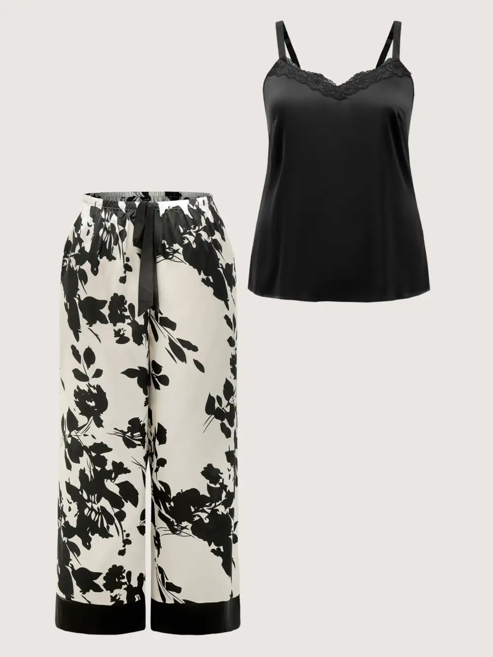 Color Contrast Floral Loungewear Set