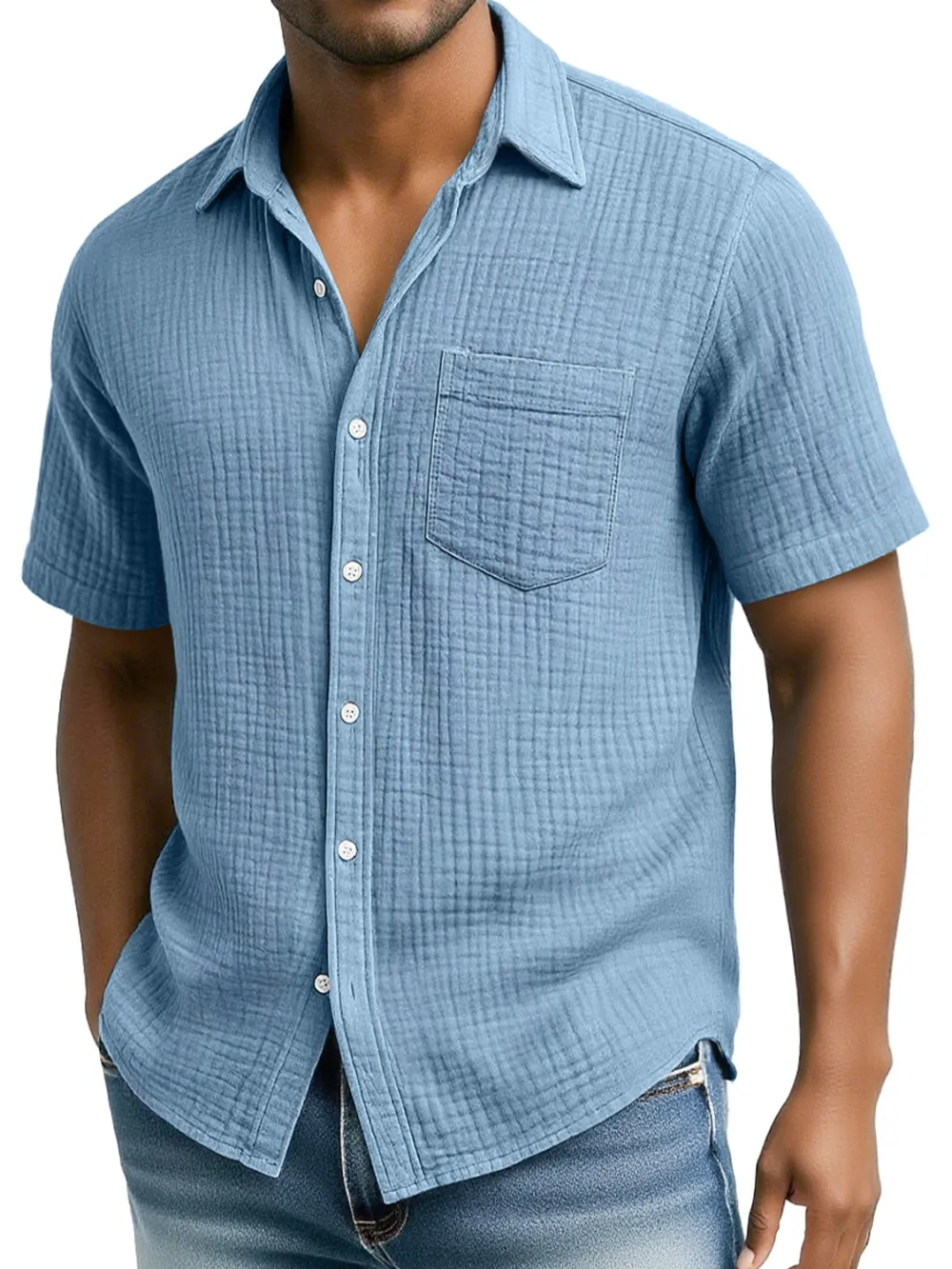 Men's Daily Pleated Texture Casual Pocket Comfort Short Sleeve Shirt