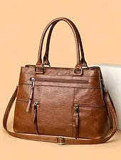 Women's Large Faux Leather Shoulder Tote Bag with Multiple Pockets, Stylish Handbag for Work, Travel and Everyday Use