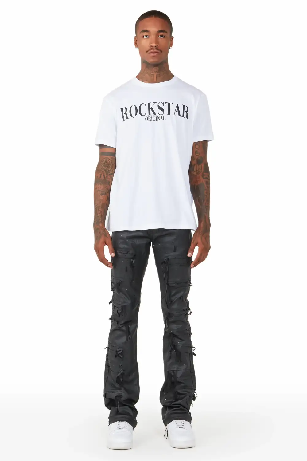 Dalon Black Waxed Stacked Flare Jean