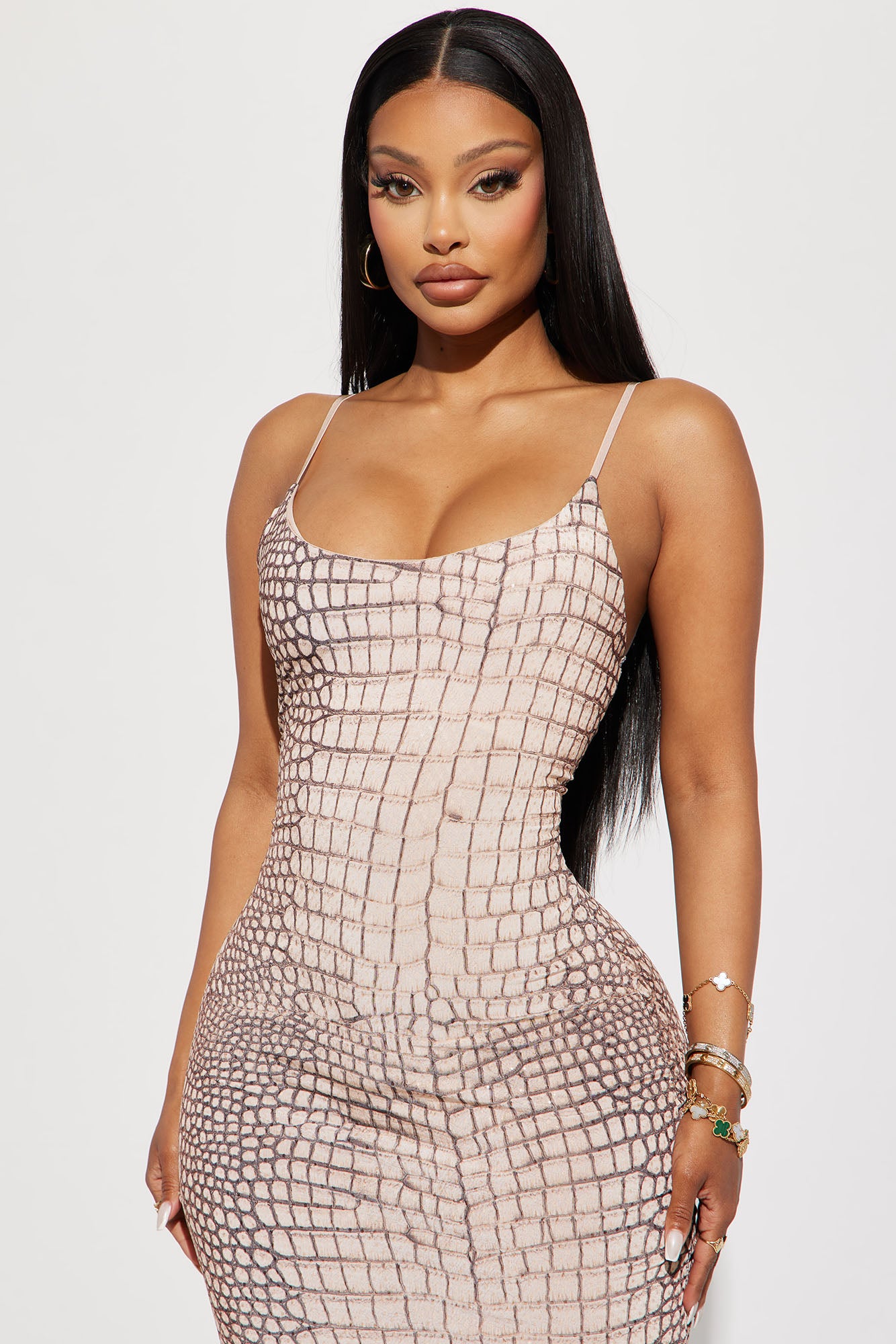 Elaya Midi Dress - Nude/combo