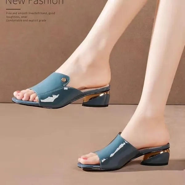 Women's Sandals Slippers Block Heel Sandals Plus Size Outdoor Slippers Outdoor Daily Beach Solid Color Summer Chunky Heel Round Toe Casual Minimalism Faux Leather Loafer Black Red Blue