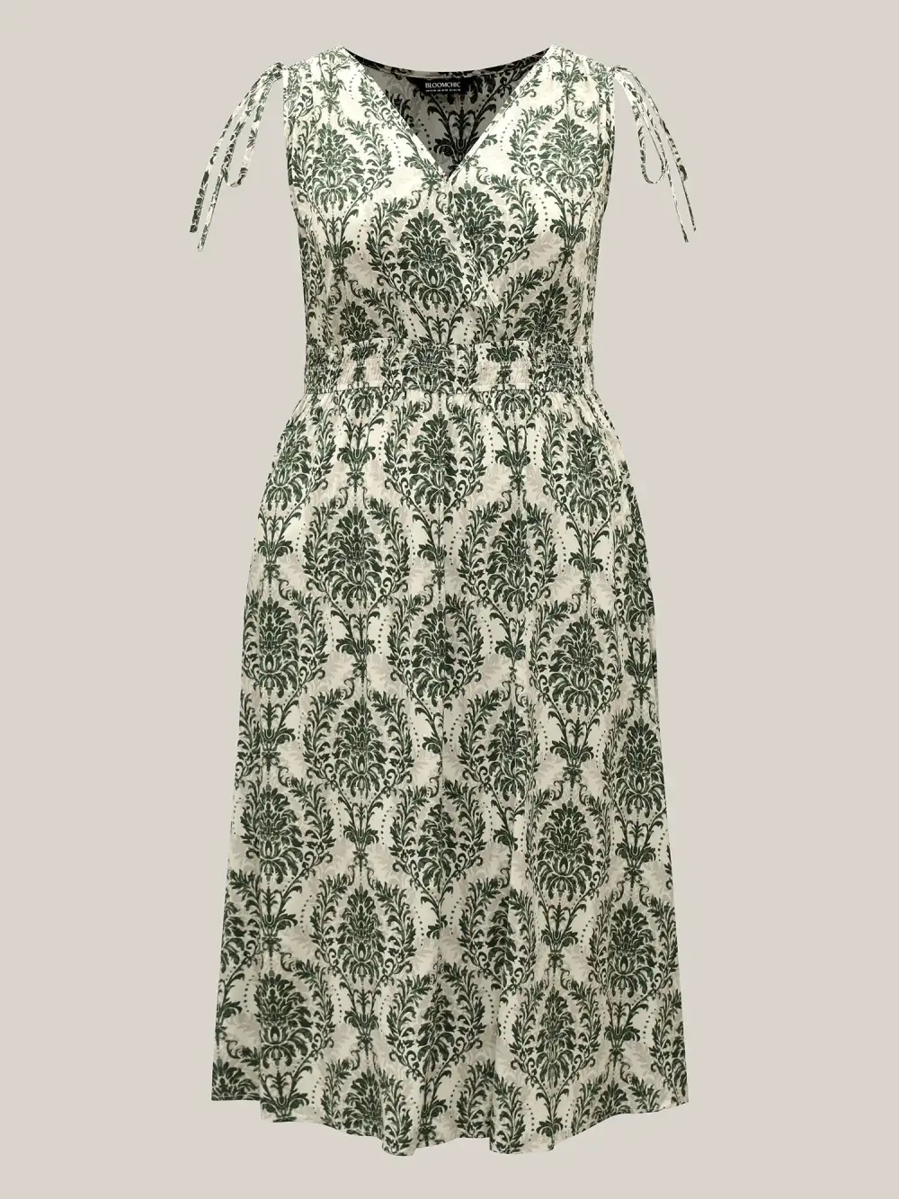 Damask Print Surplice Sleeveless Midi Dress