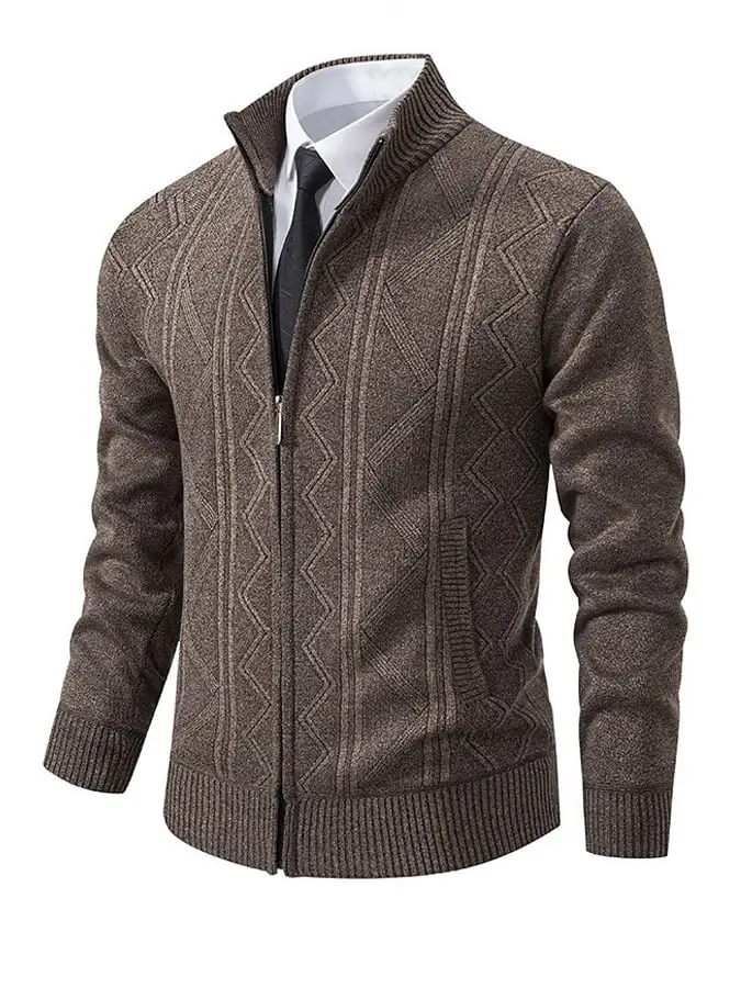 Men's Vintage Diamond Texture Stand Collar Zipper Jacket