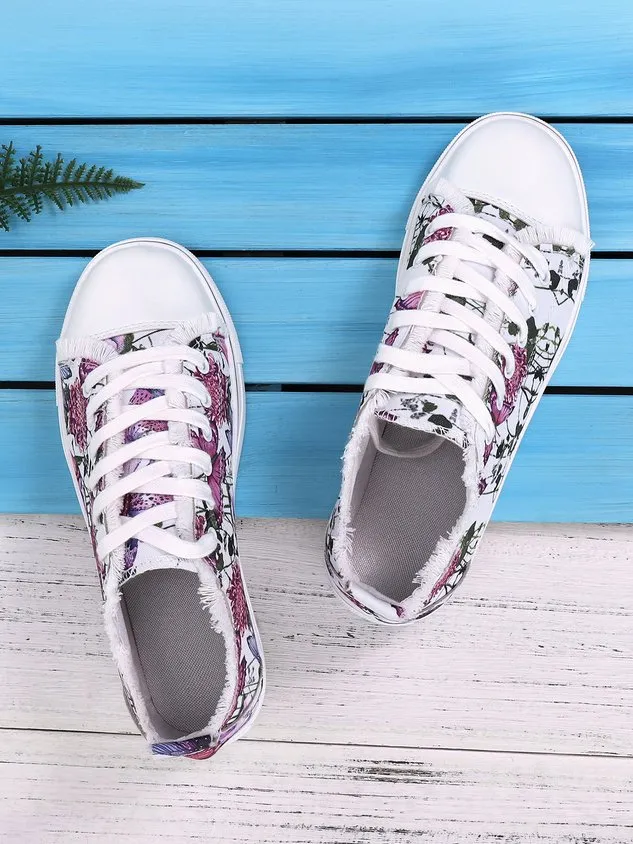 JFN Floral Light Lace Up Canvas Sneakers