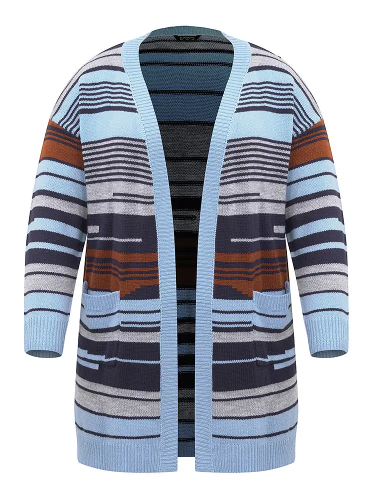 Jacquard Asymmetrical Colorblock Contrast Cardigan