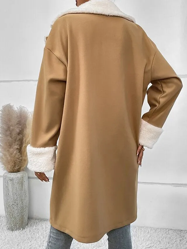 Women's Coat Warm Breathable Outdoor Casual Daily Wear Button Double Breasted Turndown Fashion Daily Modern Solid Color Regular Fit Outerwear Long Sleeve Fall Winter Khaki S M L XL 2XL